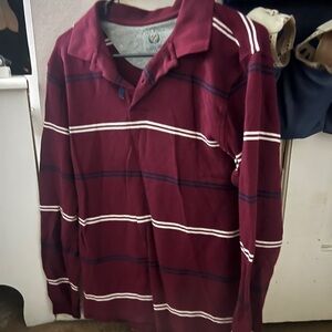 Club Room Burgundy Striped Long Sleeve Tee